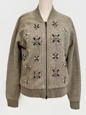 Embellished Bomber Jacket - Olive Gray